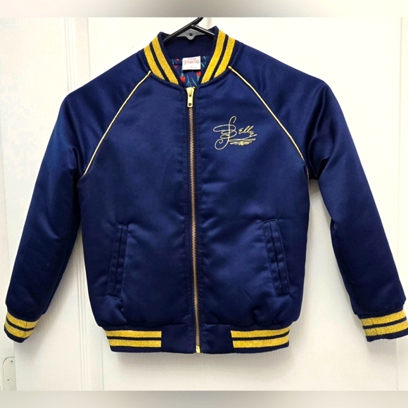 Disney Princess Belle Beauty & The Beast Bomber Jacket Girls Sz Small Blue Satin - Picture 1 of 7